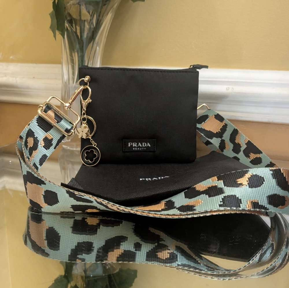Prada Black Pouch with Leopard Print Strap